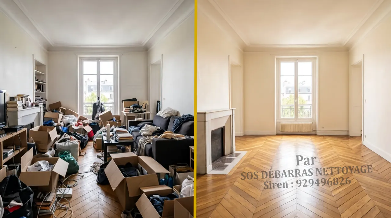 Débarras d’un petit salon avant / après en Île-de-France